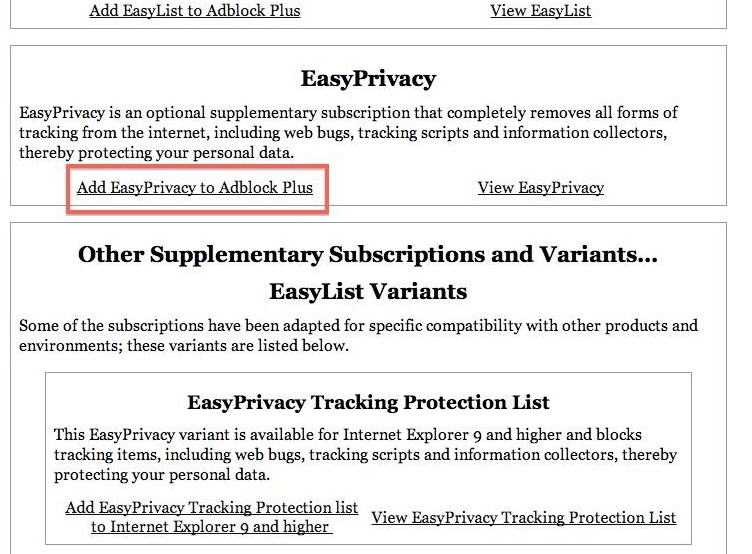 add easyprivacy to adblock plus